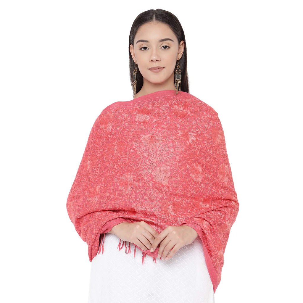 Pashmoda Women Shahkaar Pure Wool Aari Embroidered Kashmiri Stole (Size 71X203 Cm)