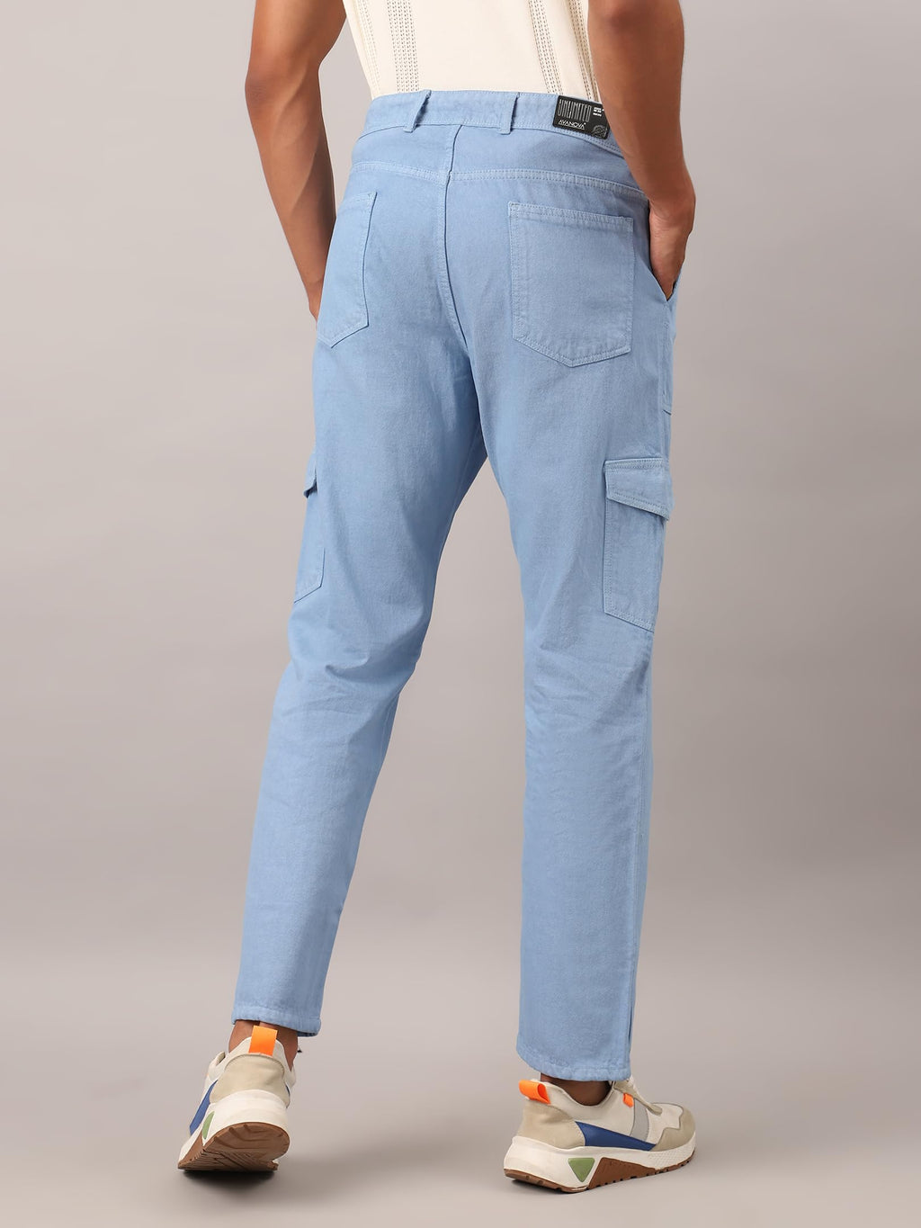 AVANOVA Light Blue Bell-Bottom Men Cargo Jeans II Men Cargo Pants II Denim Cargo for Men II Cotton Pant II Wide Legs II Flap Poc