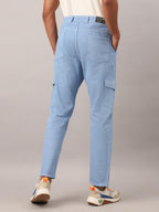 AVANOVA Light Blue Bell-Bottom Men Cargo Jeans II Men Cargo Pants II Denim Cargo for Men II Cotton Pant II Wide Legs II Flap Poc
