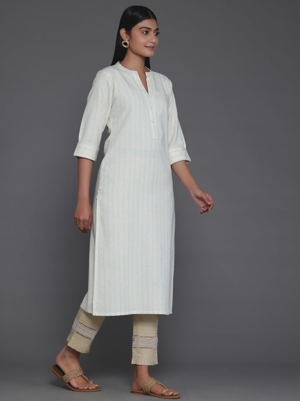 Libas WomenS Cotton Printed Straight Kurta (26803_Cream