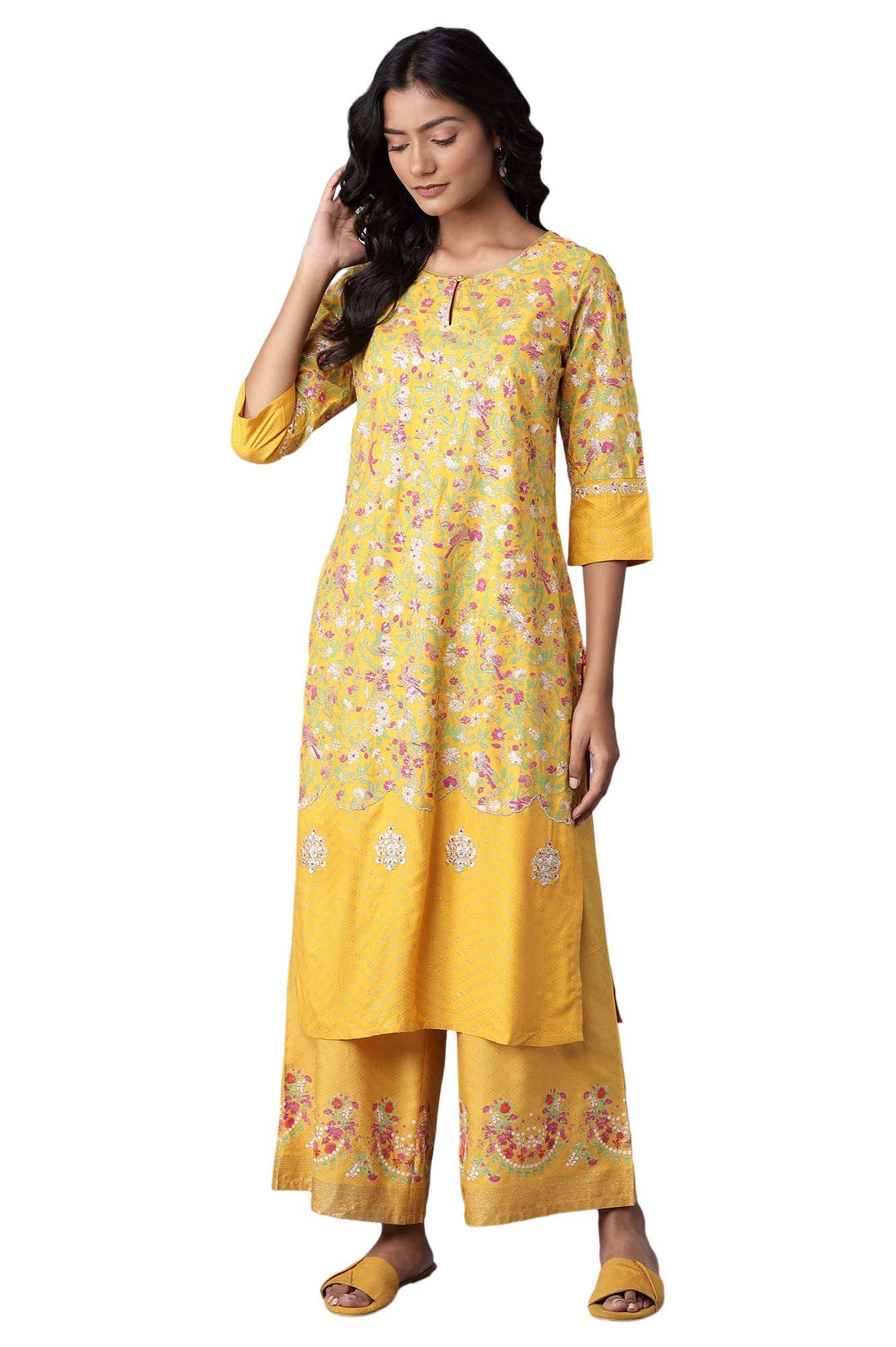 W For Woman Yellow Panelled Kurta_21Auw16360-116867_M