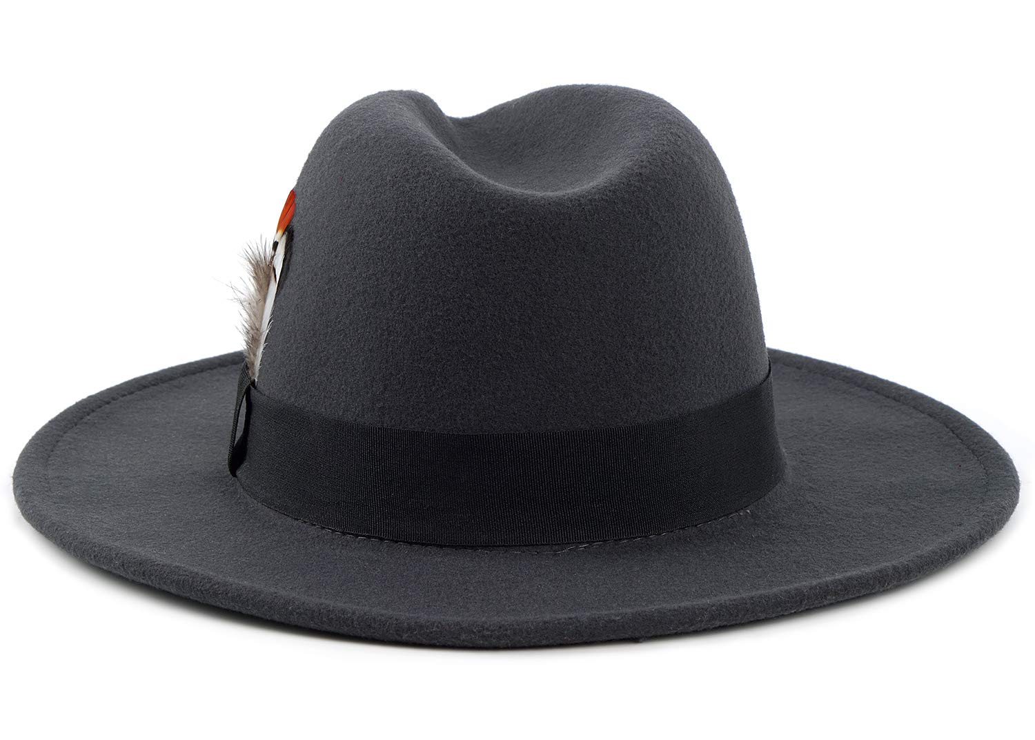 FADACHY Classic Fedora Hat for Men & Women Wide Brim Felt Hat Panama Dress Hat Dark Grey Fedora, L Large XL