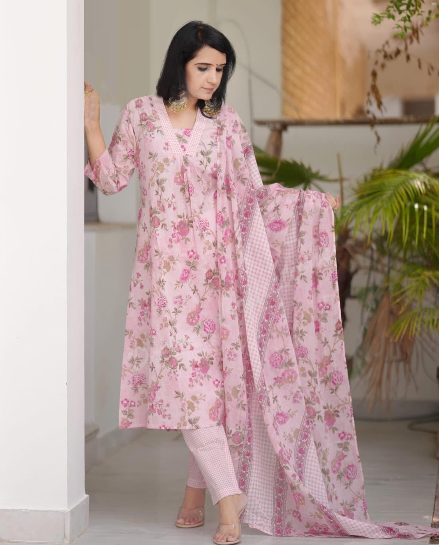 ANNI DESIGNER Women s Rayon Blend Kurta with Pants and Dupatta, Pink, 2XL