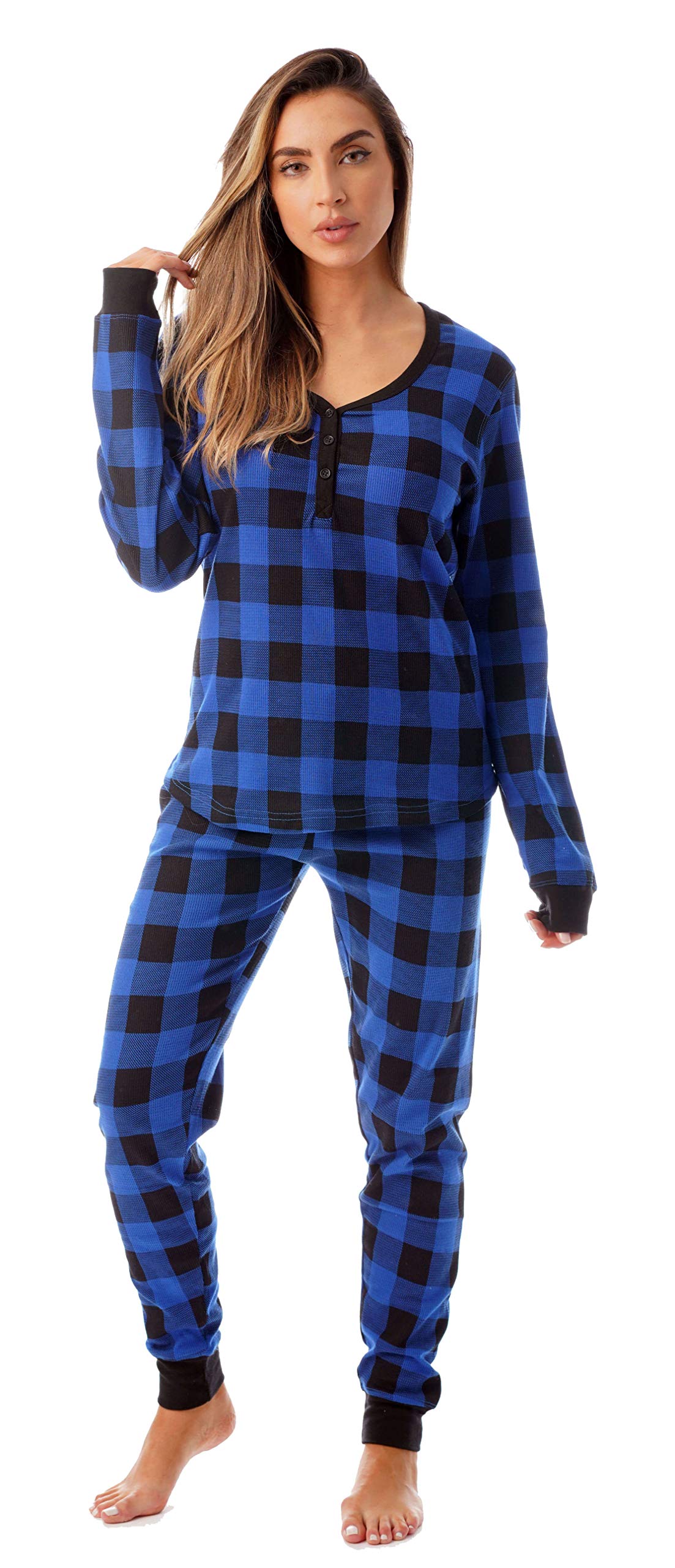 followme Buffalo Plaid 2 Piece Base Layer Thermal Underwear Set for Women 6372-10195-NEW-ROY-L