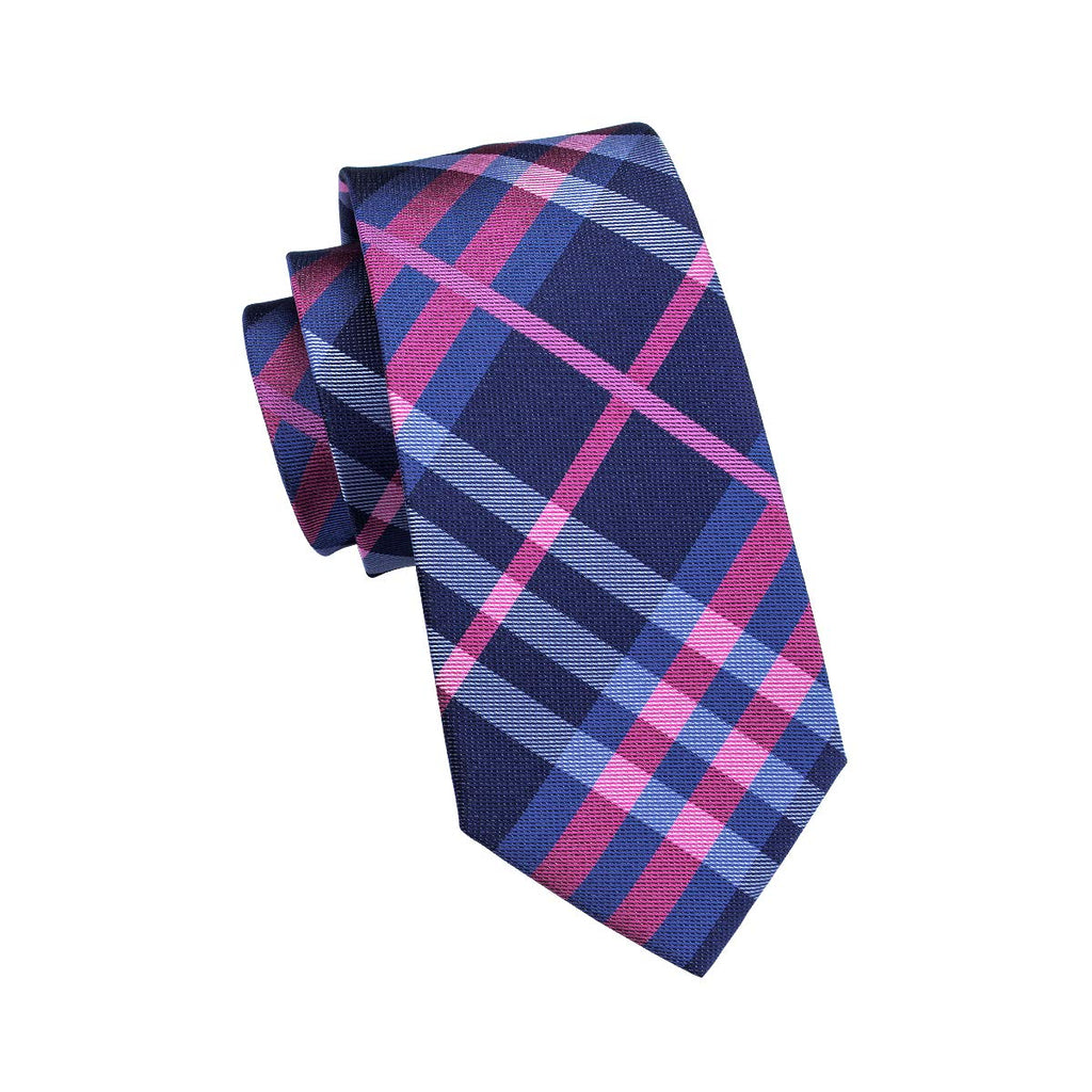 Dubulle Mens Plaid Pink and Blue Neckties Hankerchief Set Woven Silk Ties for Men Wedding
