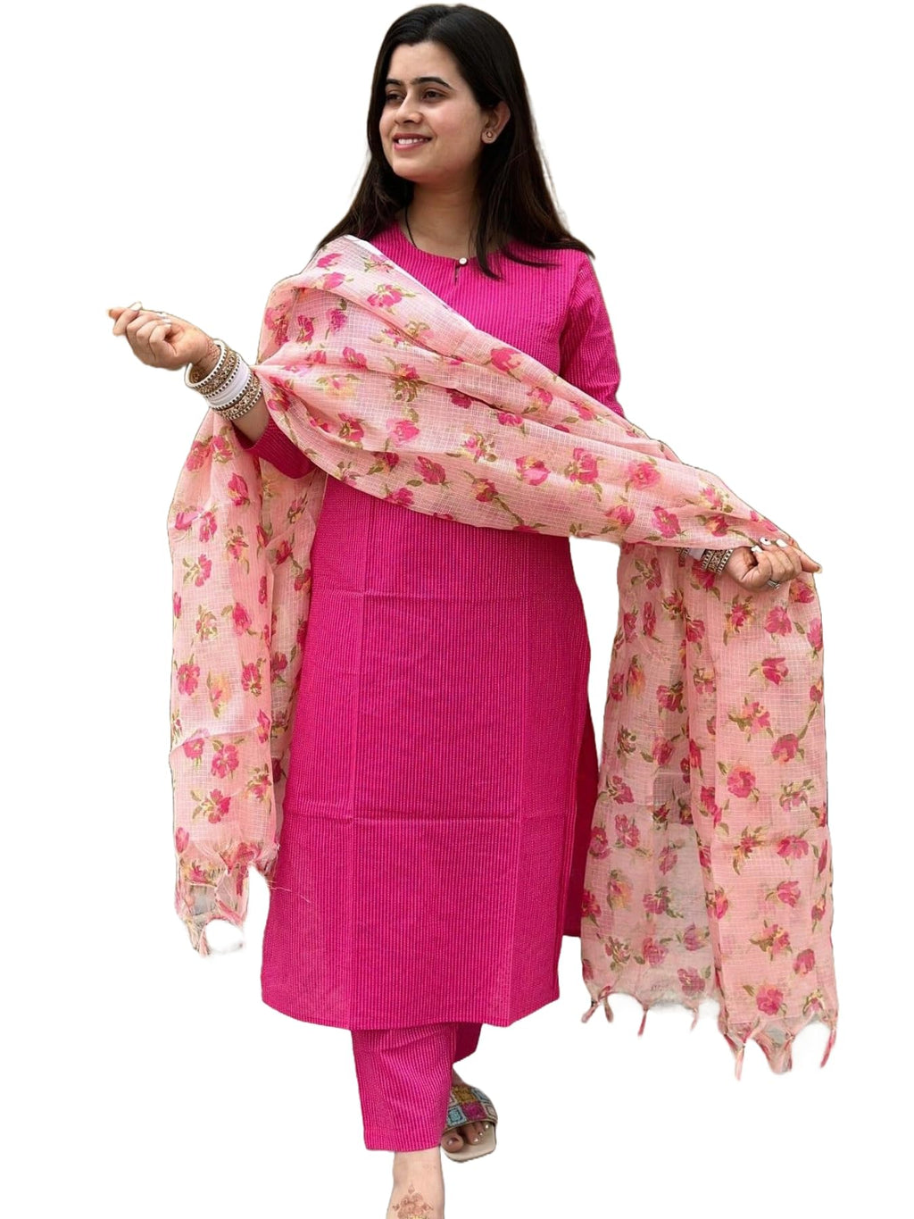ANNI DESIGNER Ladies Rayon Blend Kurta with Trousers and Dupatta, pink, XL