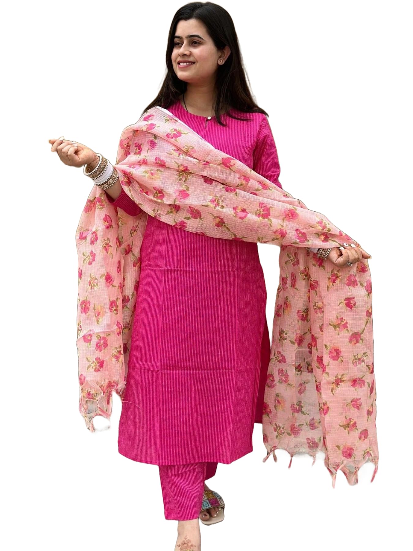 ANNI DESIGNER Ladies Rayon Blend Kurta with Trousers and Dupatta, pink, XL