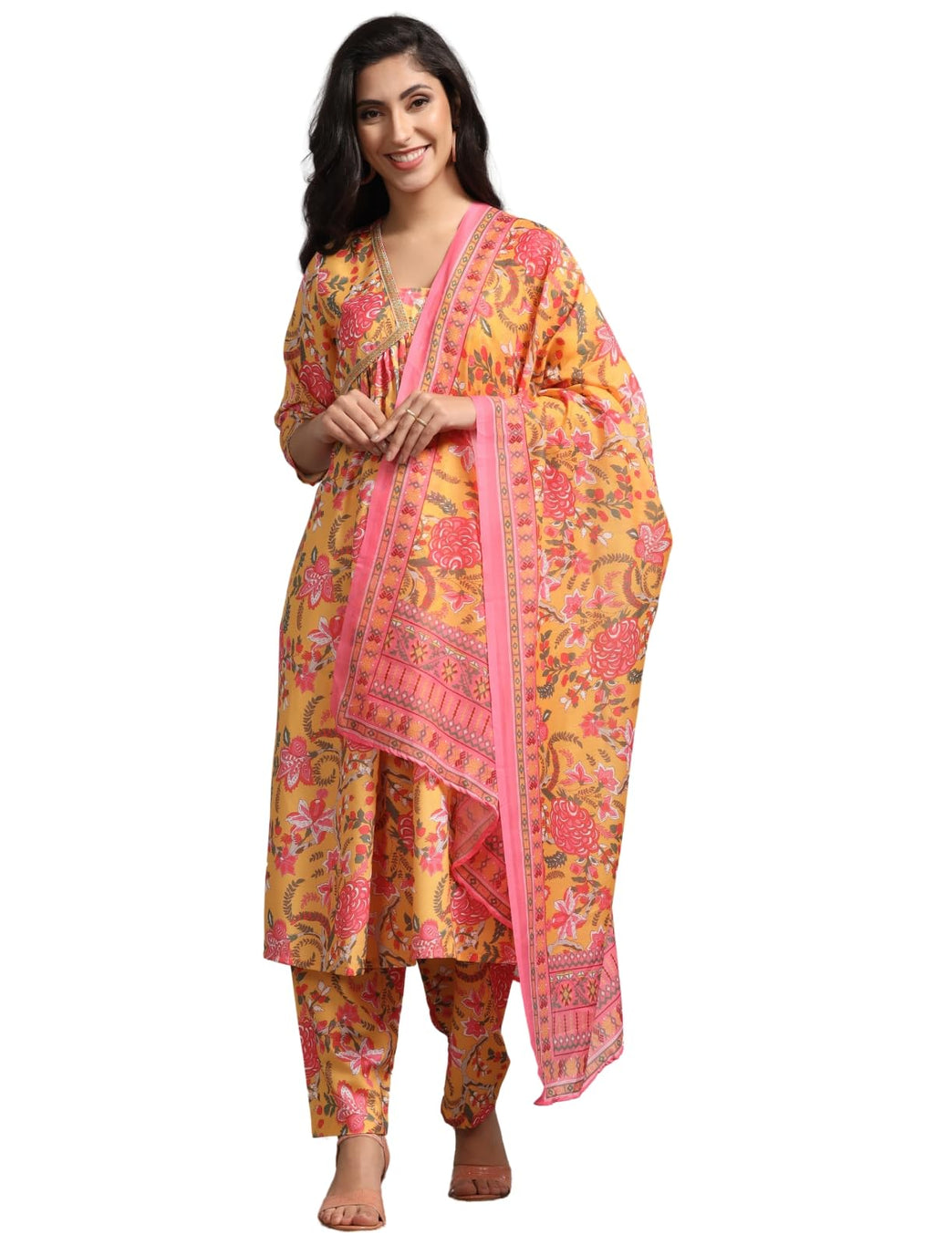 Om Sai Latest Creation Alia Cut Kurta Set For Women | Alia Cut Anarkali Set For Women | Embroidery Kurta Set For Women. (Large, 