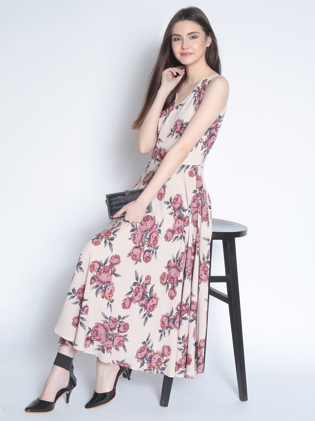 Rare Women'S Synthetic A-Line Knee-Long Dress (Ep3149B-L_Beige_L)