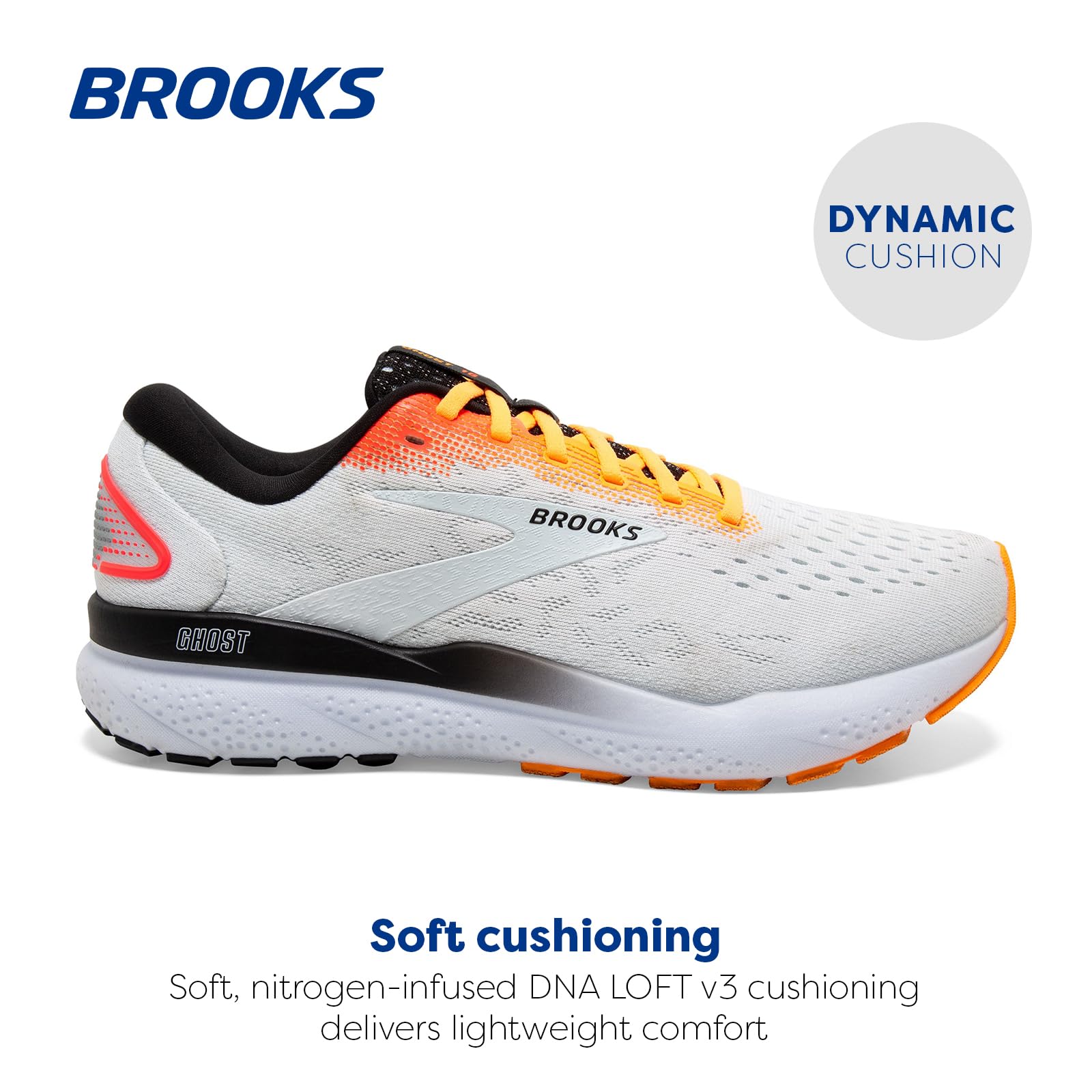 Brooks Mens Ghost 16 Neutral Running Shoe - White/Illusion/Coral - 11 Medium