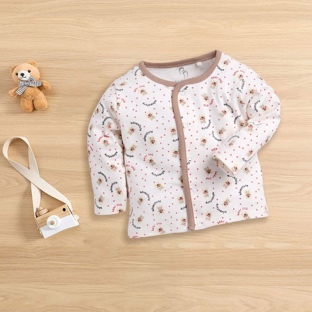 BABY GO 0-3M/3-6M/6-9M/9-12M Full Sleeves 100% Pure Cotton Open Shirts/Snap Botton Tees for Baby Boys(Pack of 3) Beige