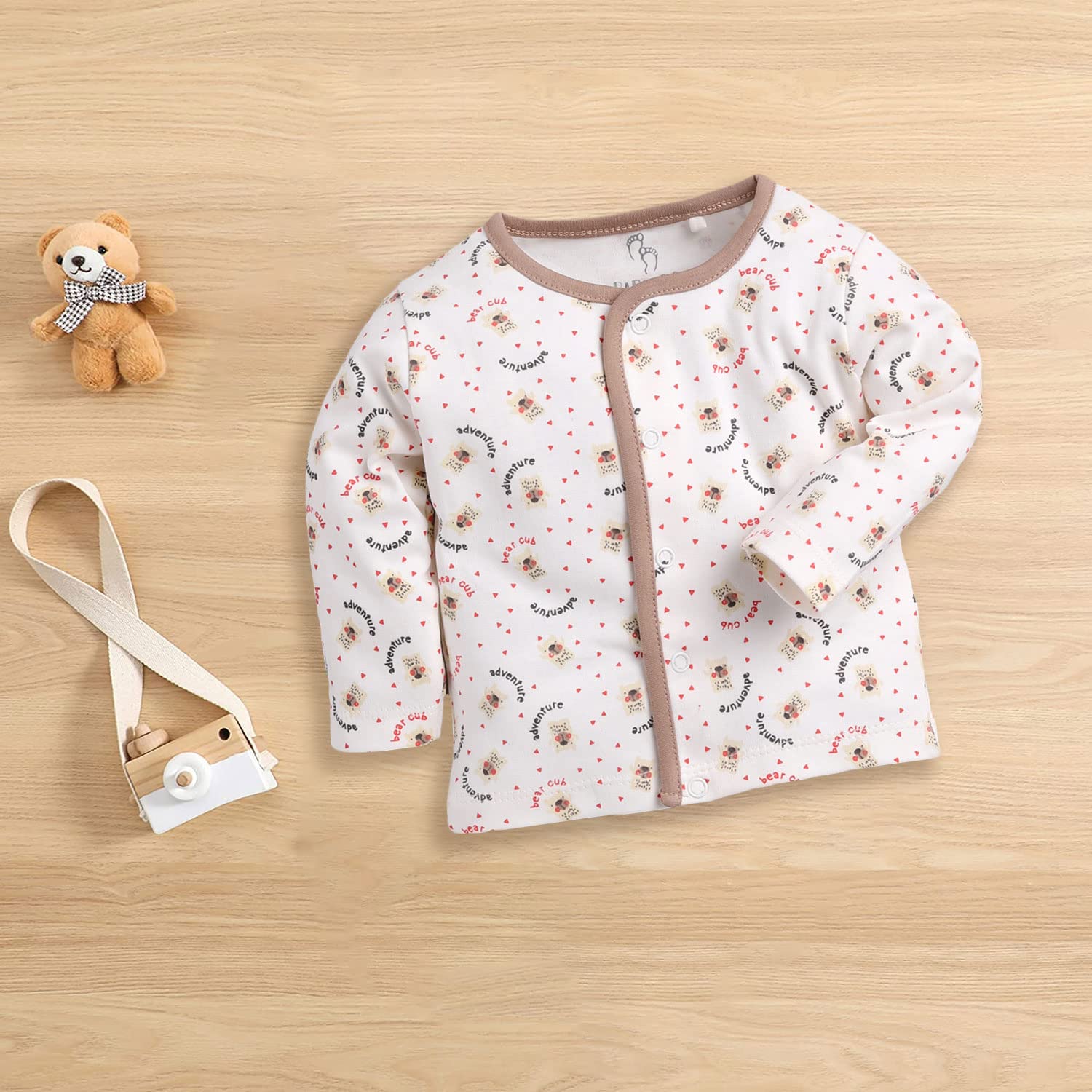 BABY GO 0-3M/3-6M/6-9M/9-12M Full Sleeves 100% Pure Cotton Open Shirts/Snap Botton Tees for Baby Boys(Pack of 3) Beige