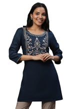 Blue Embroidered Short Kurti (Size: Xl)-23Aua30460-605680