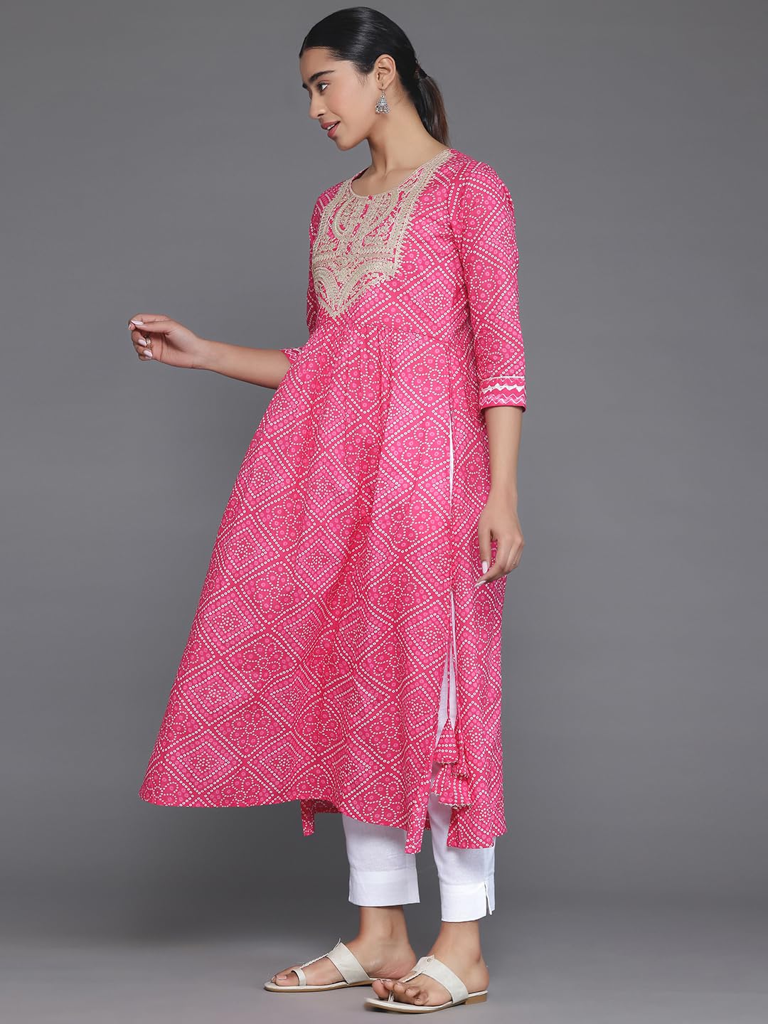 Libas Pink Printed Cotton A-Line Kurta