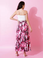 Kzully | Printed Pleated Long Skirt Versatile Elegance For Every Occasion Pink