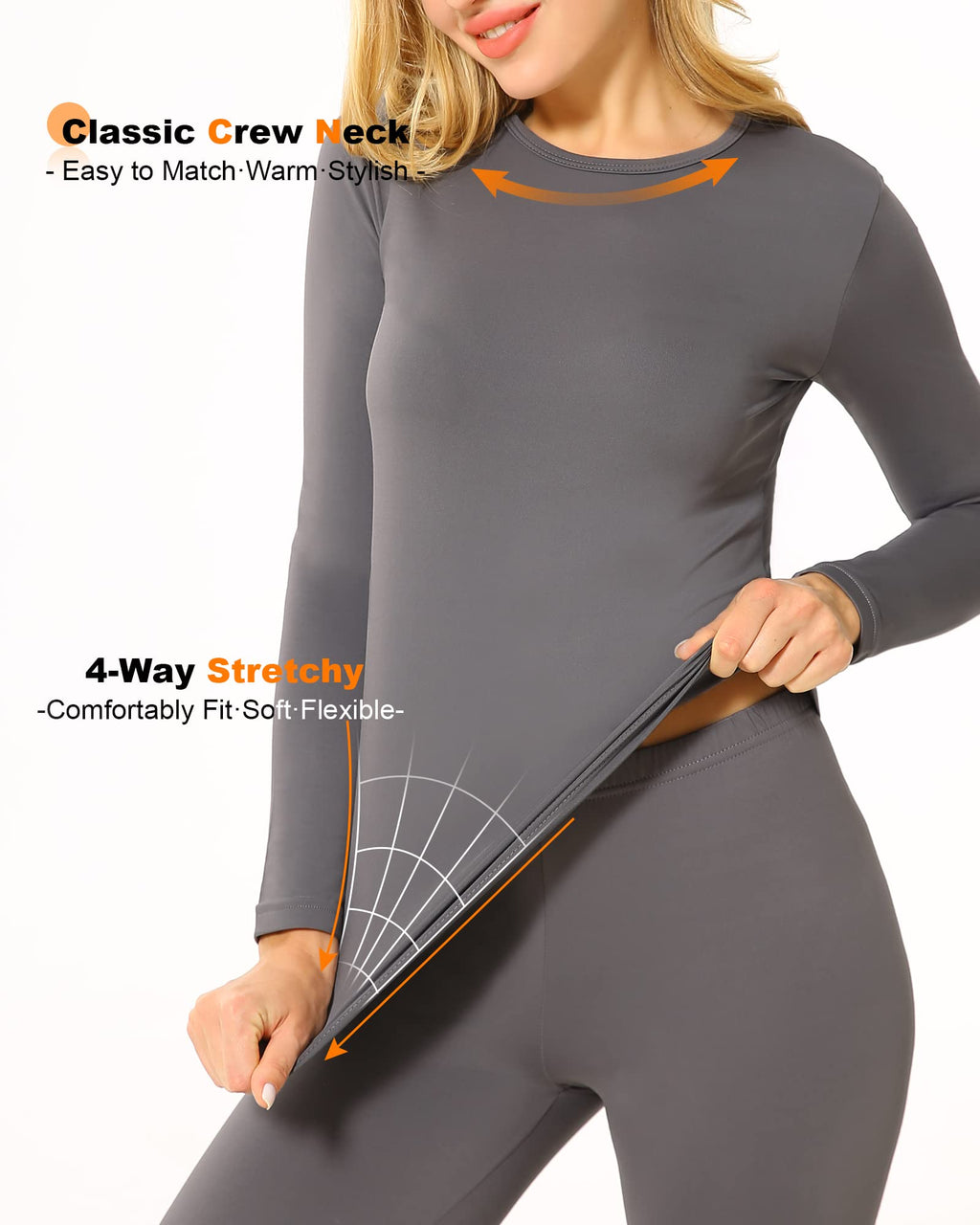 ViCherub Womens Thermal Underwear Set Long Johns Base Layer Fleece Lined Cold Weather Soft Top Bottom Gray 2XL