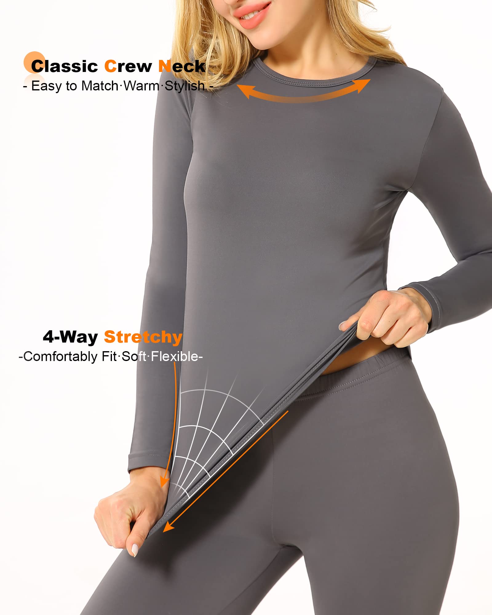 ViCherub Womens Thermal Underwear Set Long Johns Base Layer Fleece Lined Cold Weather Soft Top Bottom Gray 2XL