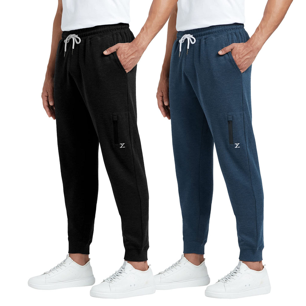 XYXX Mens Cotton Modal Joggers - Relaxed Fit, Antimicrobial, High Stretch, Sweat Absorbent Solid Ace Loungewear with Zippered P