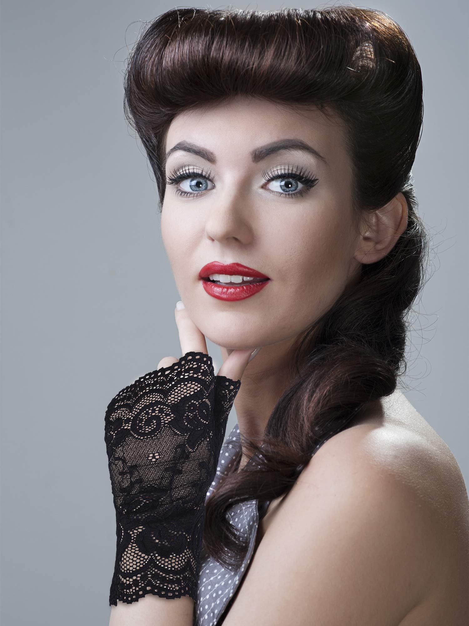 3 Pairs Lace Gloves Women Short Fingerless Floral Gloves Flower for Bridal Wedding Halloween(Black, White, Red)