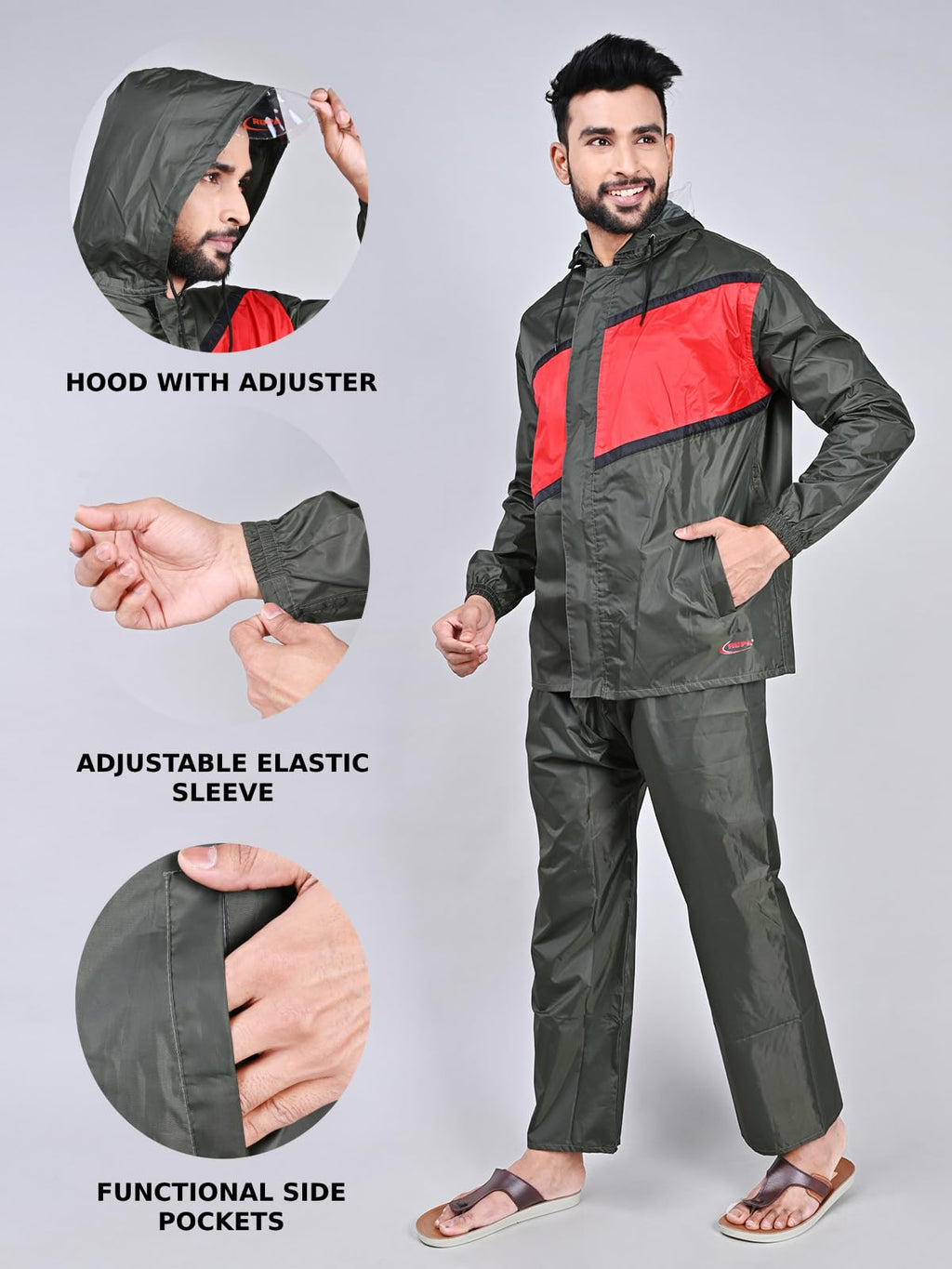 Rupa Rainwear for Men, Rider Collection, Waterproof PVC Rain Jacket with Pants and Carry Bag, Pack of 1