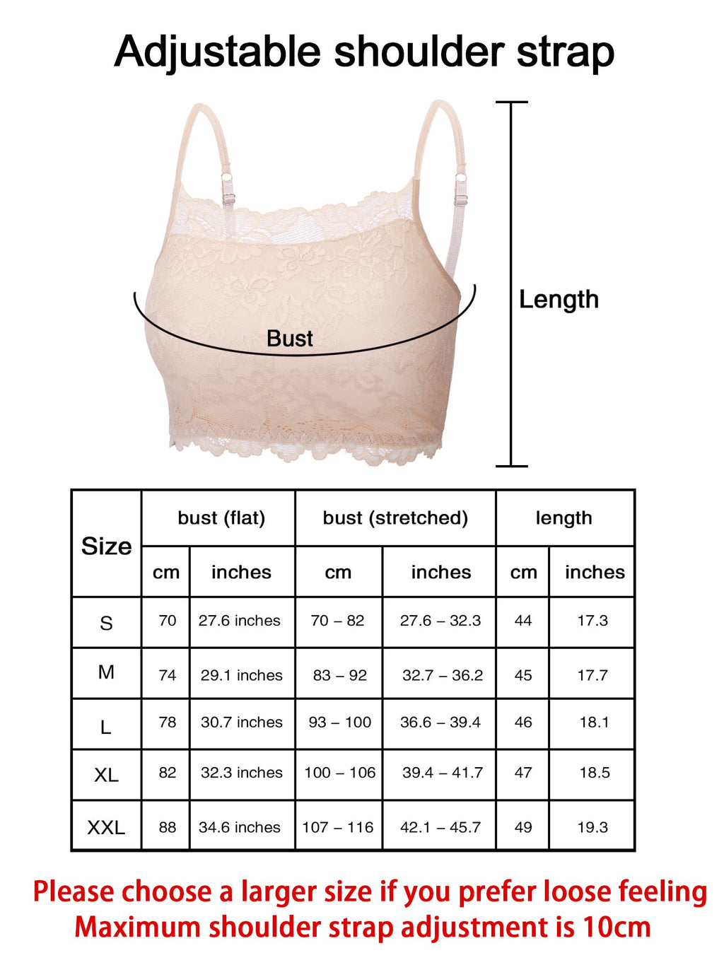 New 4 Pieces Women's Lace Cami Stretch Lace Half Cami Breathable Lace Bralette Top for Women Girls (Black, White, Beige, Grey, X