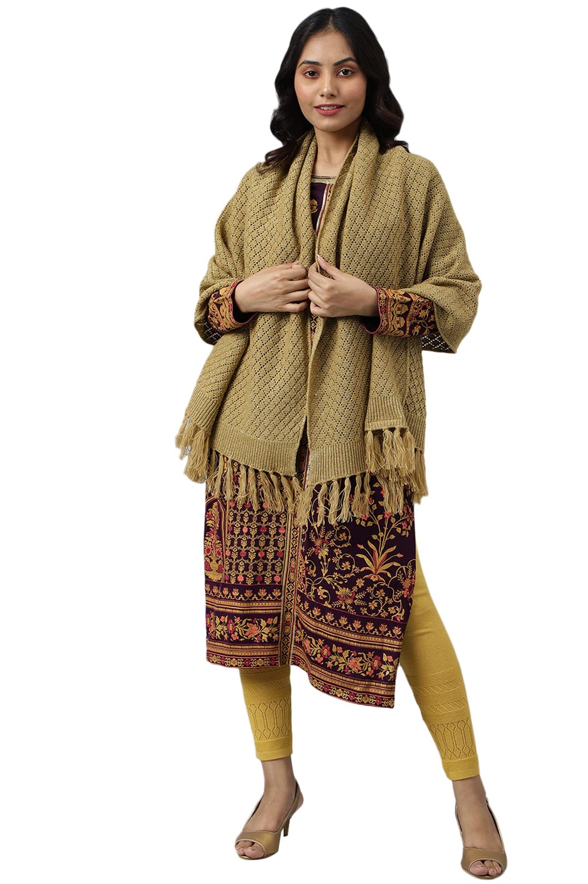 Golden Acrylic Yarn-Dyed WomenS Shawl