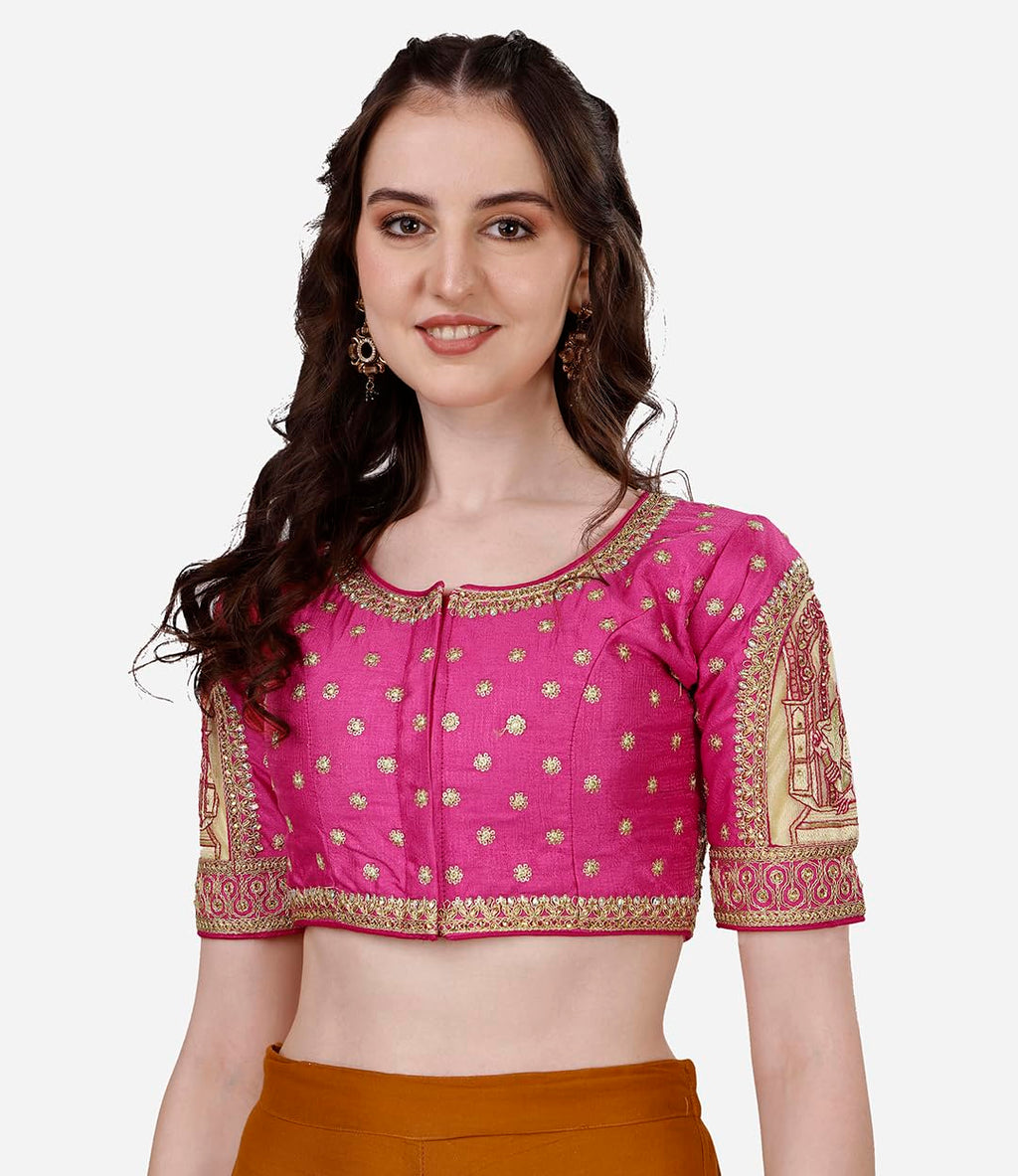 Vihu Fashion Womens Heavy Embroidery Coding with Sequins and Diamond Work Half Sleeves Fancy Cutwork Readymade Saree Blouse.(Pa