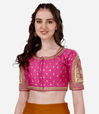 Vihu Fashion Womens Heavy Embroidery Coding with Sequins and Diamond Work Half Sleeves Fancy Cutwork Readymade Saree Blouse.(Pa