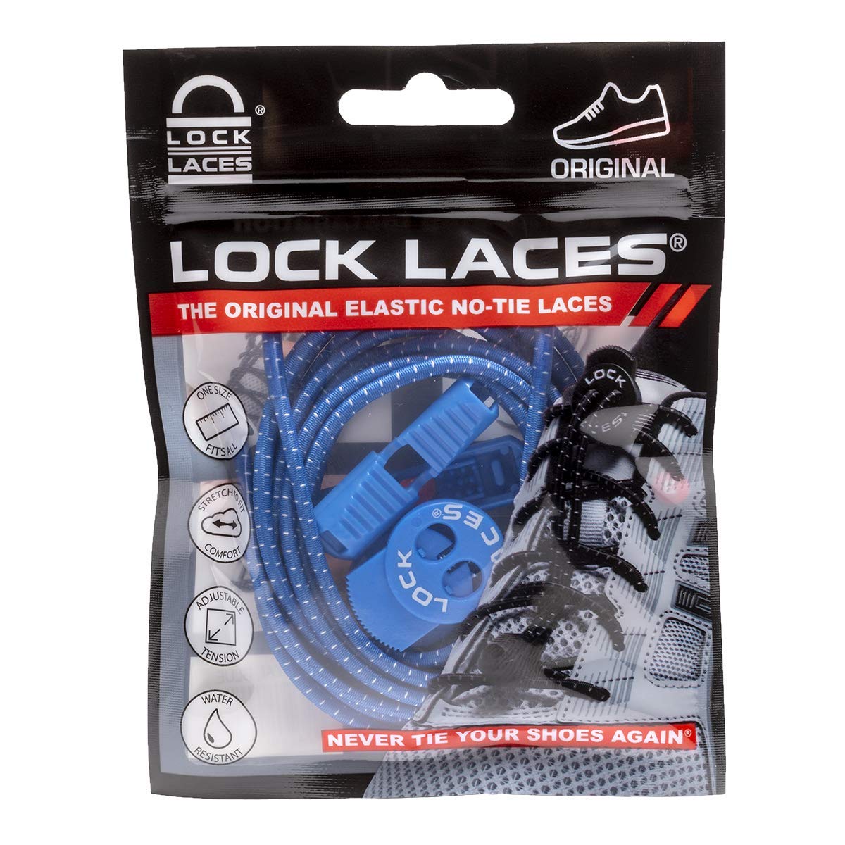 LOCK LACES (Elastic Shoelace and Fastening System) (Blue)