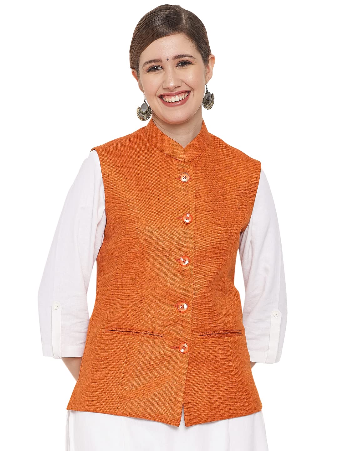 Vastraa Fusion Womens Solid Nehru Jacket (TS1410_Orange_44) 2