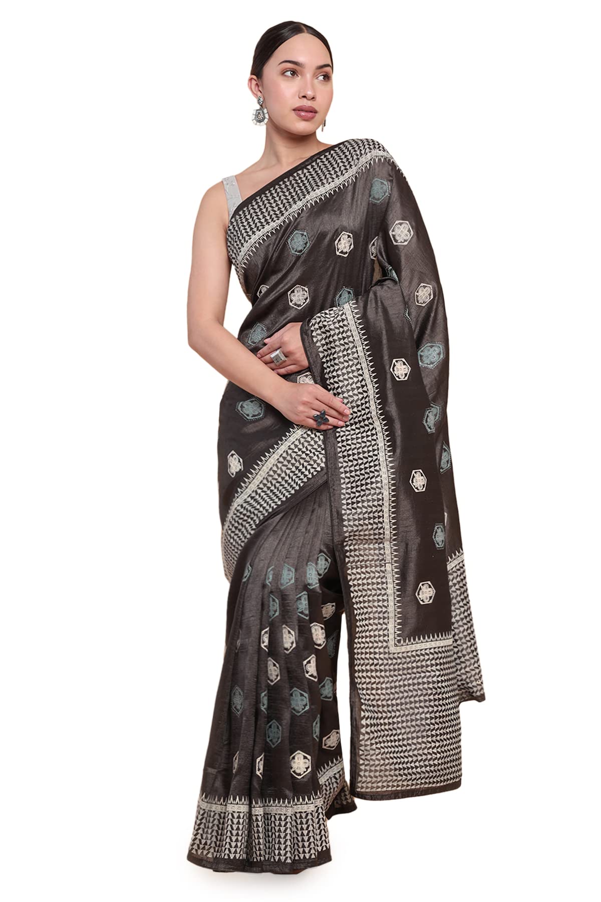 Soch Women Tussar Silk Traditional Prints Saree