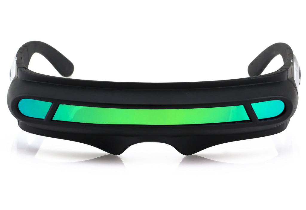 FLAWLESS EYEWEAR Futuristic Space Alien Costume Party Cyclops Shield Colored Mirror Mono Lens Wrap Sunglasses 147mm (Green Mirro