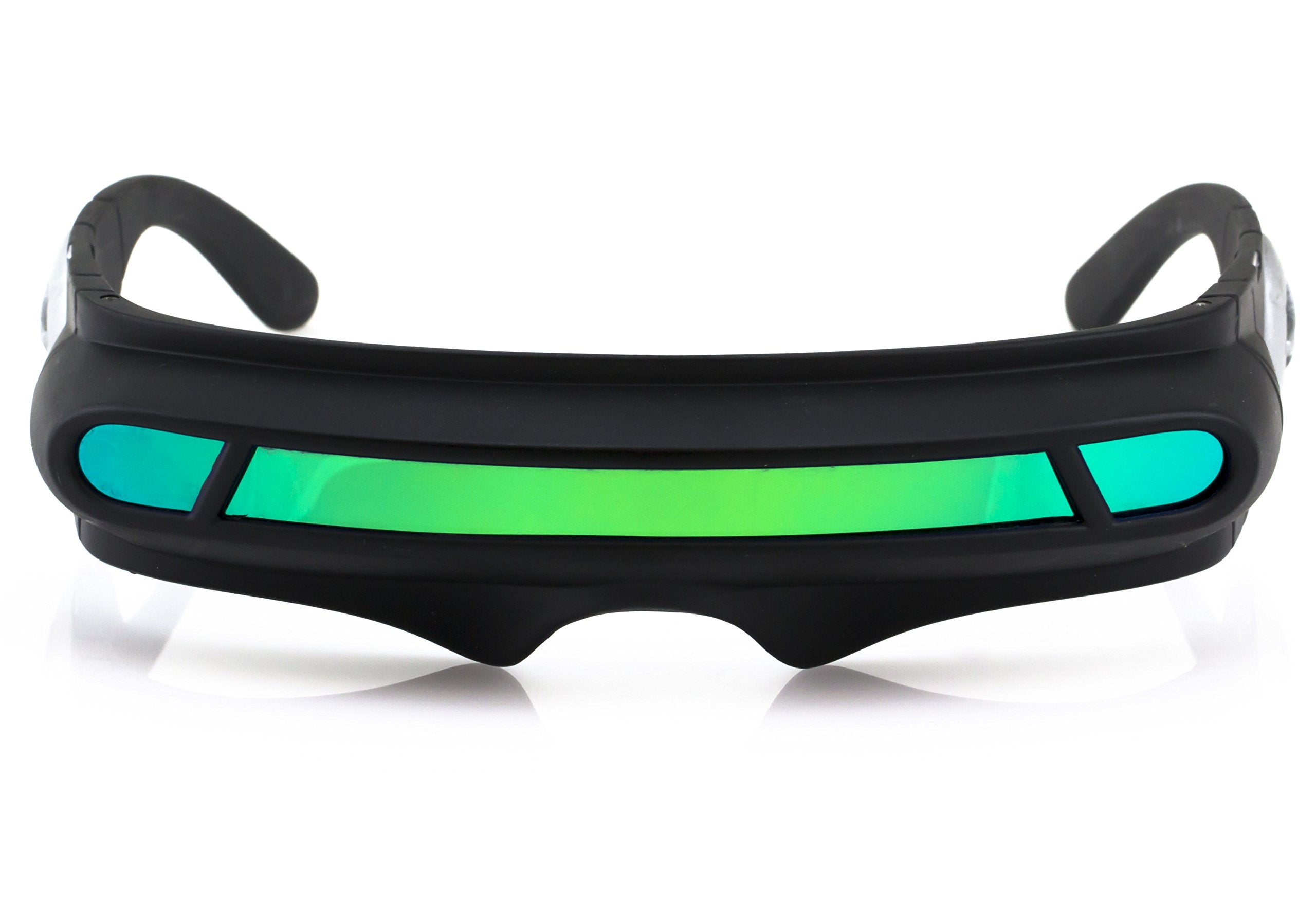 FLAWLESS EYEWEAR Futuristic Space Alien Costume Party Cyclops Shield Colored Mirror Mono Lens Wrap Sunglasses 147mm (Green Mirro