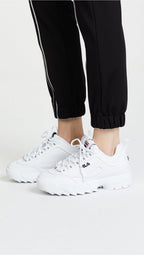 Fila Women's Disruptor II Premium Comfortable Sneakers, White/Navy/Red, 10