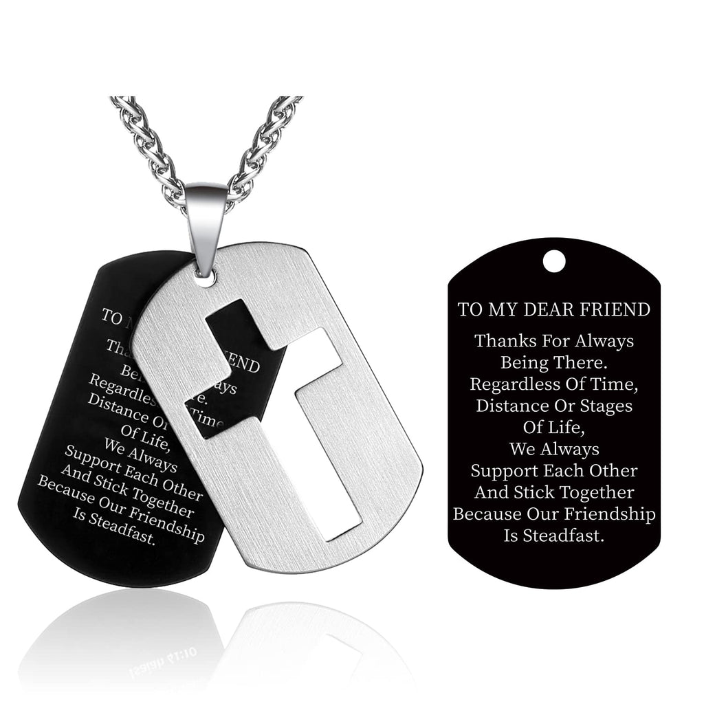 P.Blake Dog Tag Cross Necklace for Friend Stainless Steel Cross Pendant Christian Religious Jewelry Christmas Gifts for Men Boys