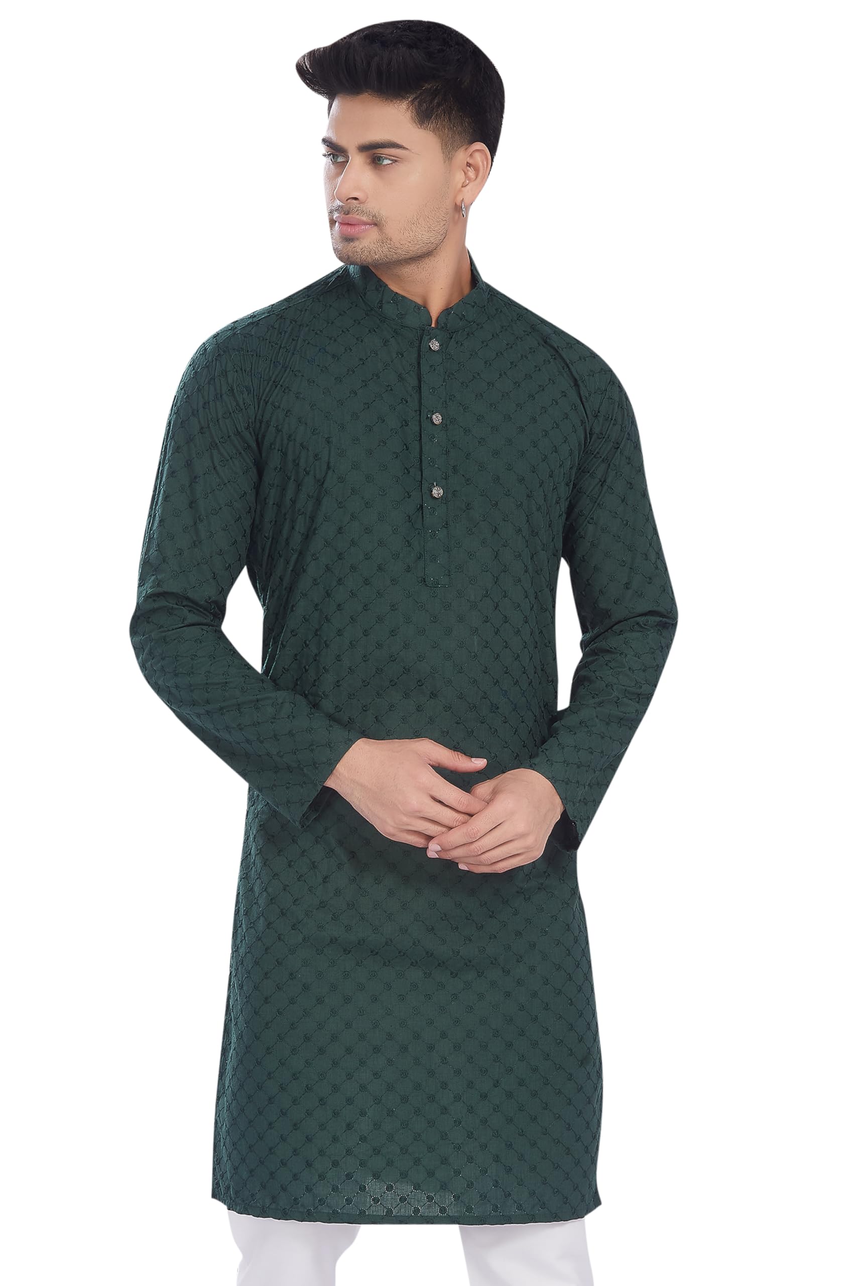 Divisive MenS Thread Embroidered Cotton Only Slim Fit Kurta (Dkrt632_Xxl_Dark Green)