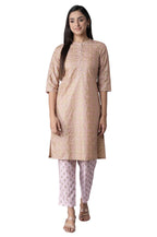 Aurelia Womens Polyester Kurta-Trousers (21ONAS12909-505030_Beige_S)