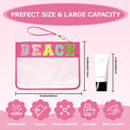 Burskit Beach Bag,Sunscreen Bag, Chenille Letter Clear Zipper Pouch for Travel Preppy Patch Makeup Bag-Nylon Cosmetic Preppy Mak