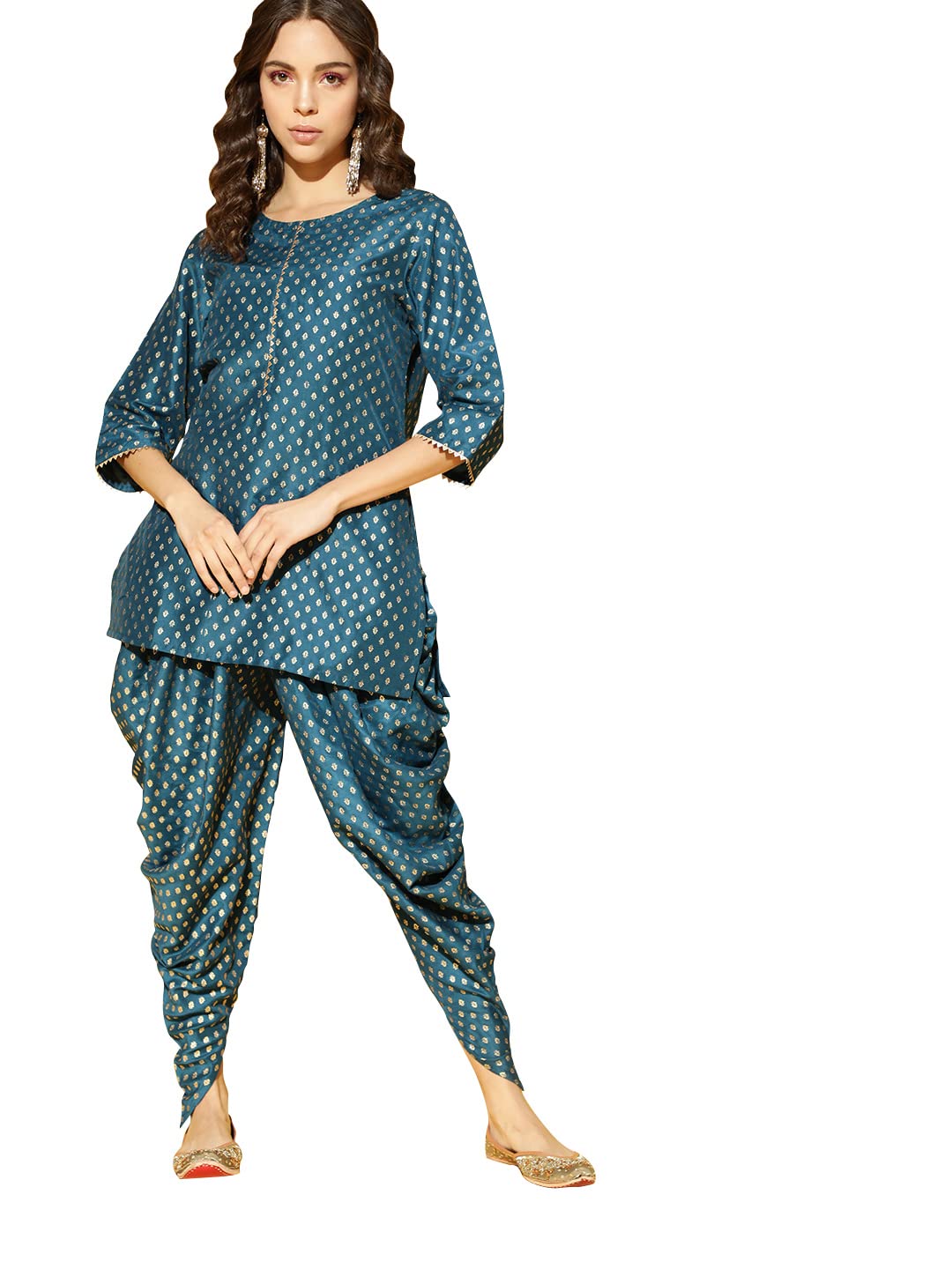 Ziyaa Women'S Art Silk Salwar Suit Set (Zikuch3576Anddh- Teal Blue_Xl)