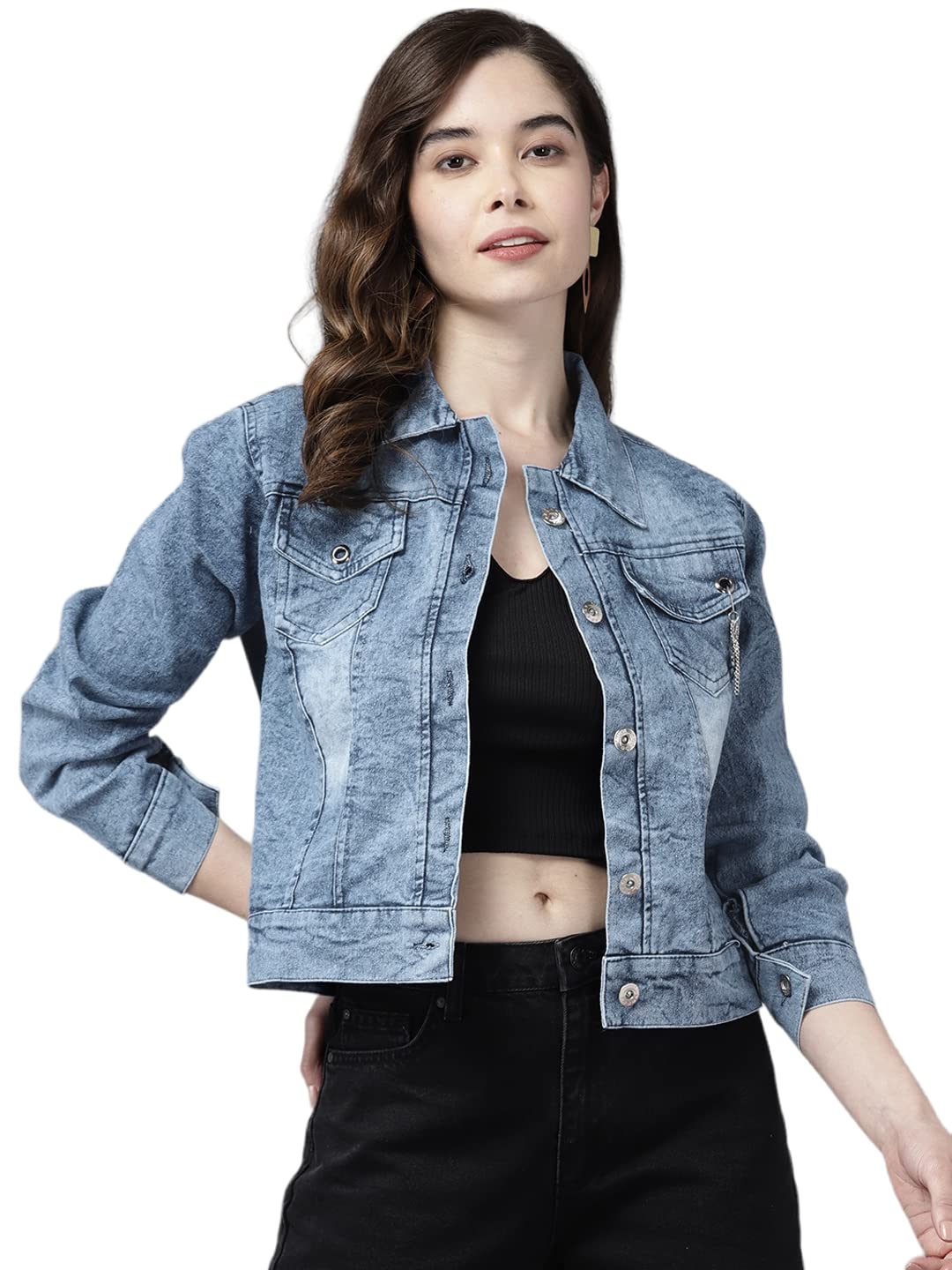 Aarika Womens Cotton Blend A-Line Short Length Denim Jacket (Dn-W-123_Blue Medium)