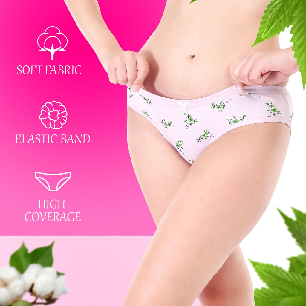 Xjarvis Flirtfusion Panties For Women, High Coverage Cotton Blend Panty, Ladies Printed Briefs, Breathable Mid-Waist Underwear,