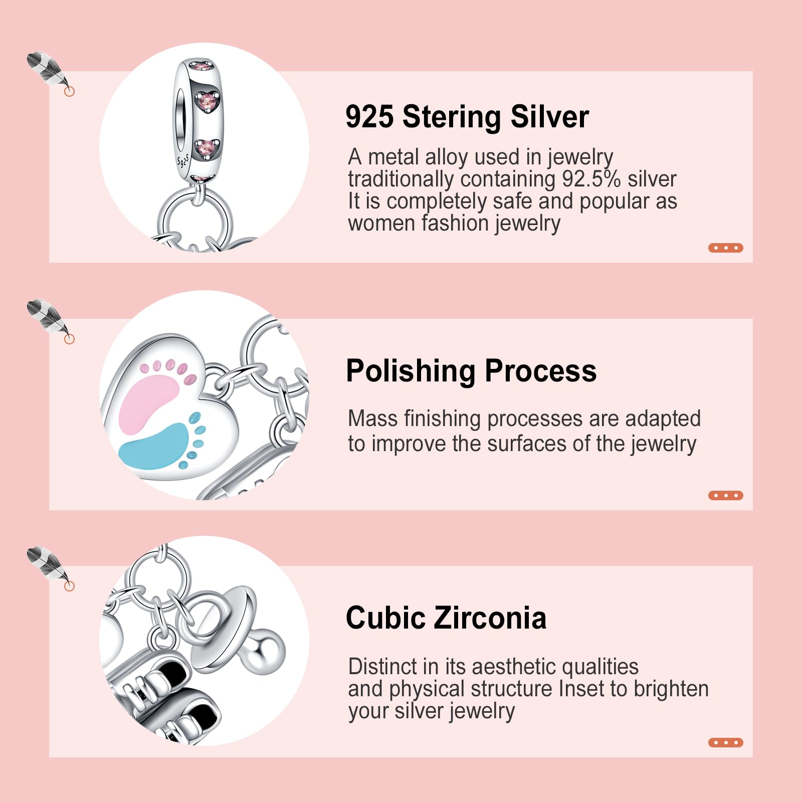 Annmors 925 Sterling Silver Charms fit Bracelets Necklaces Baby's Footprints Bottle Shoes Dangle Beads with 5A Cubic Zirconia Ch