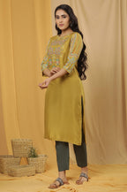 W For Woman W Women Yellow Festive Solid Viscose Straight Kurta Set With Parallel Pant
