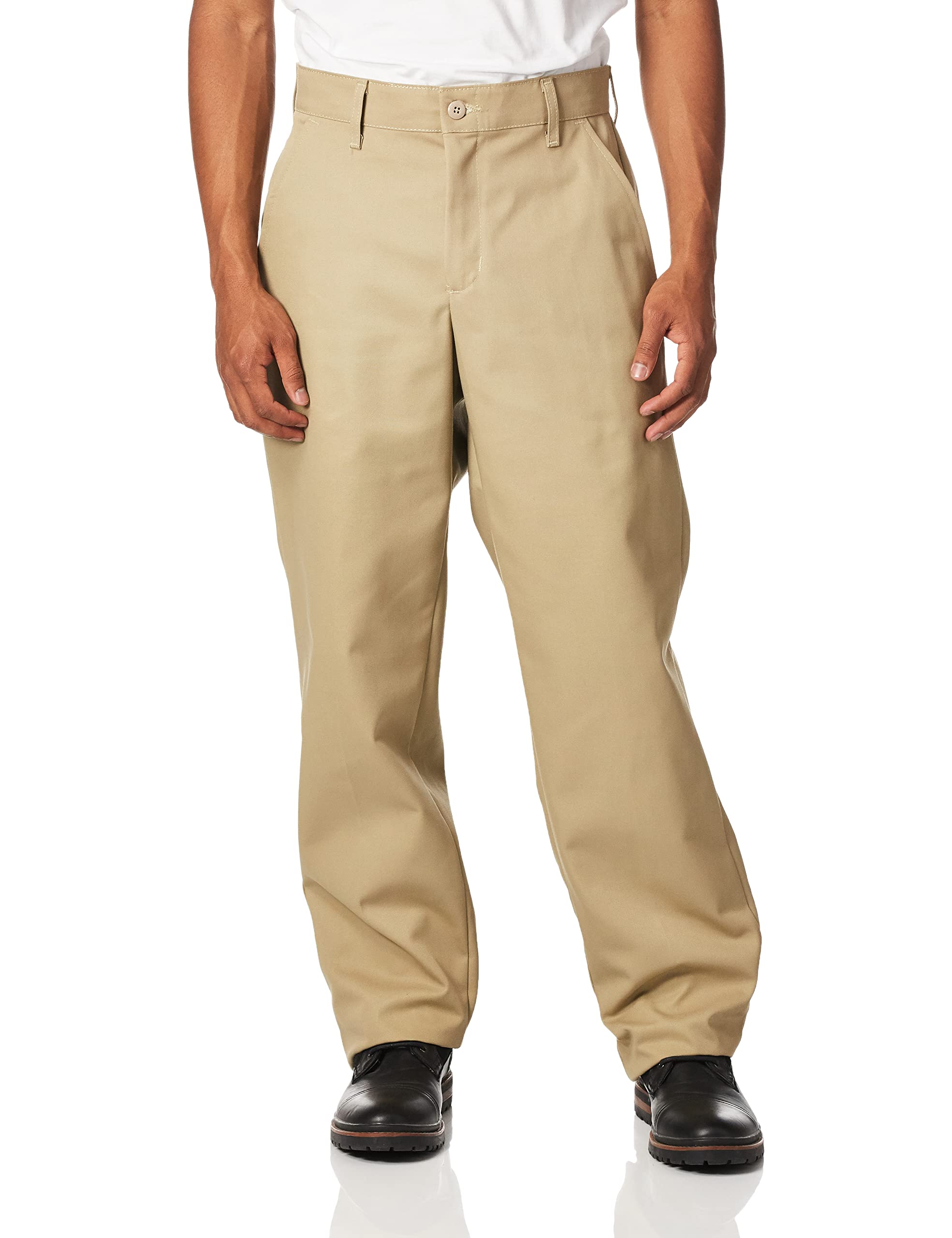 Red Kap Mens Stain Resistant, Flat Front Work Pants, Khaki, 28W x 32L