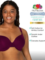 Fruit of the Loom Women's Smooth Cotton T-Shirt Bra-Ultra-Soft, Flexible, and Invisible Under Tees, Lilac Whisper/Purple Velvet/