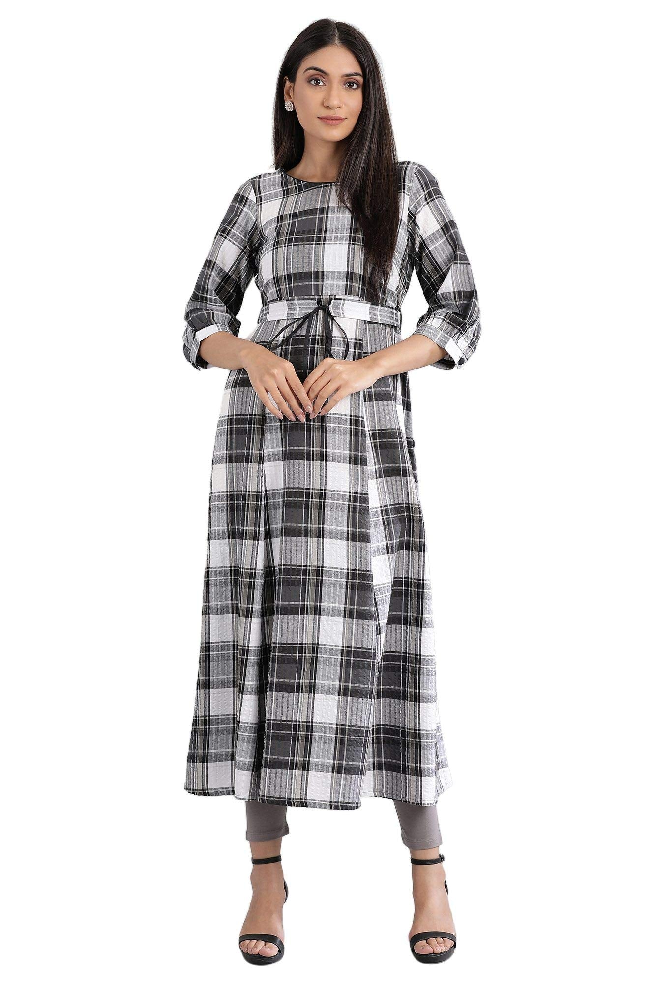 Aurelia WomenS Cotton Black Round Neck Flared Kurta Below The Knee Dress (21Fea11533-700431 Xxl)