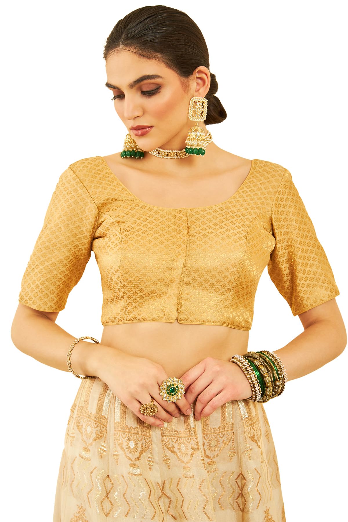 Soch Women Silk Blend Floral Ogee Woven Design Brocade Blouse