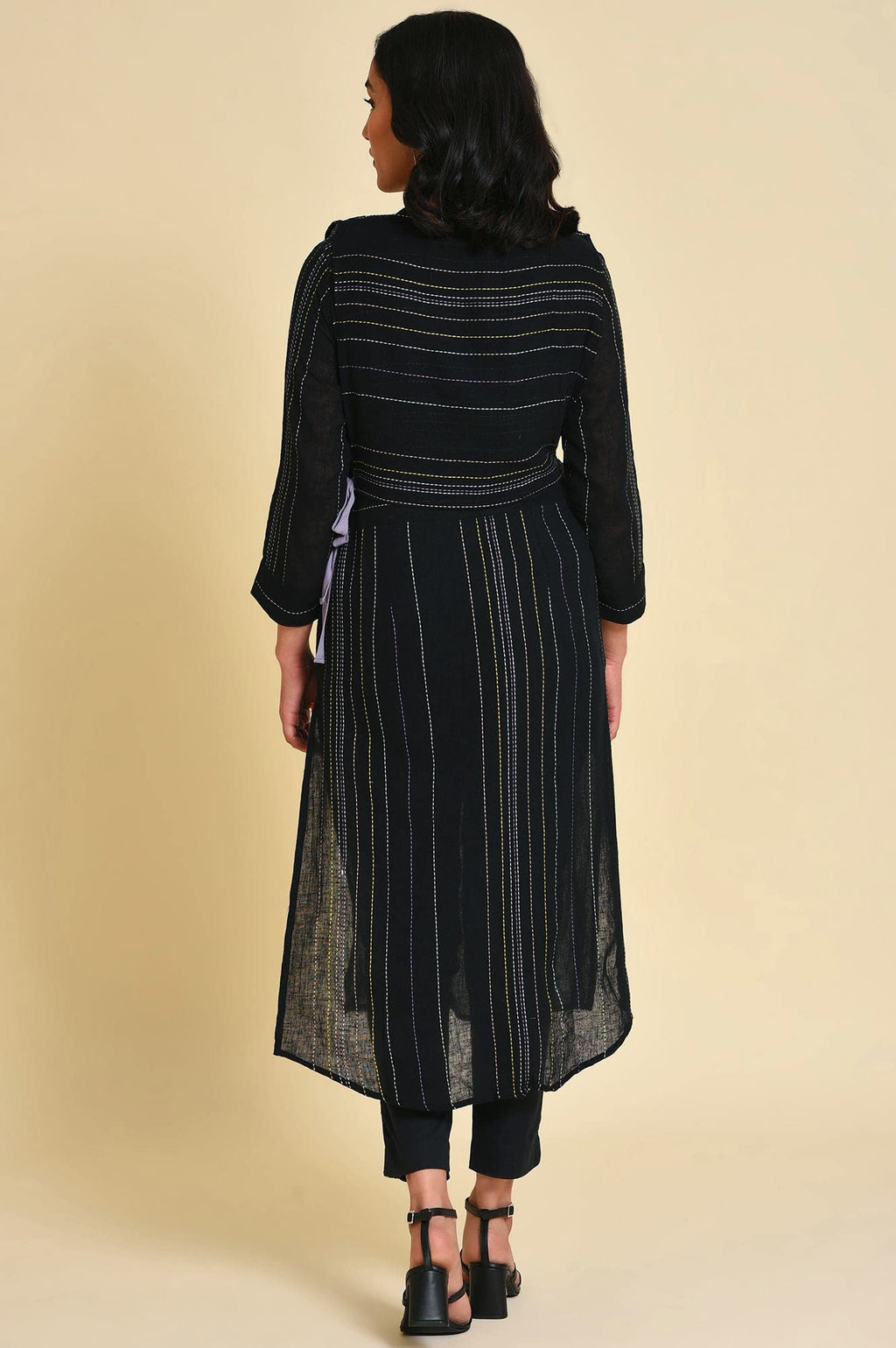 W For Woman Black Mock Vest Plus Size Kurta