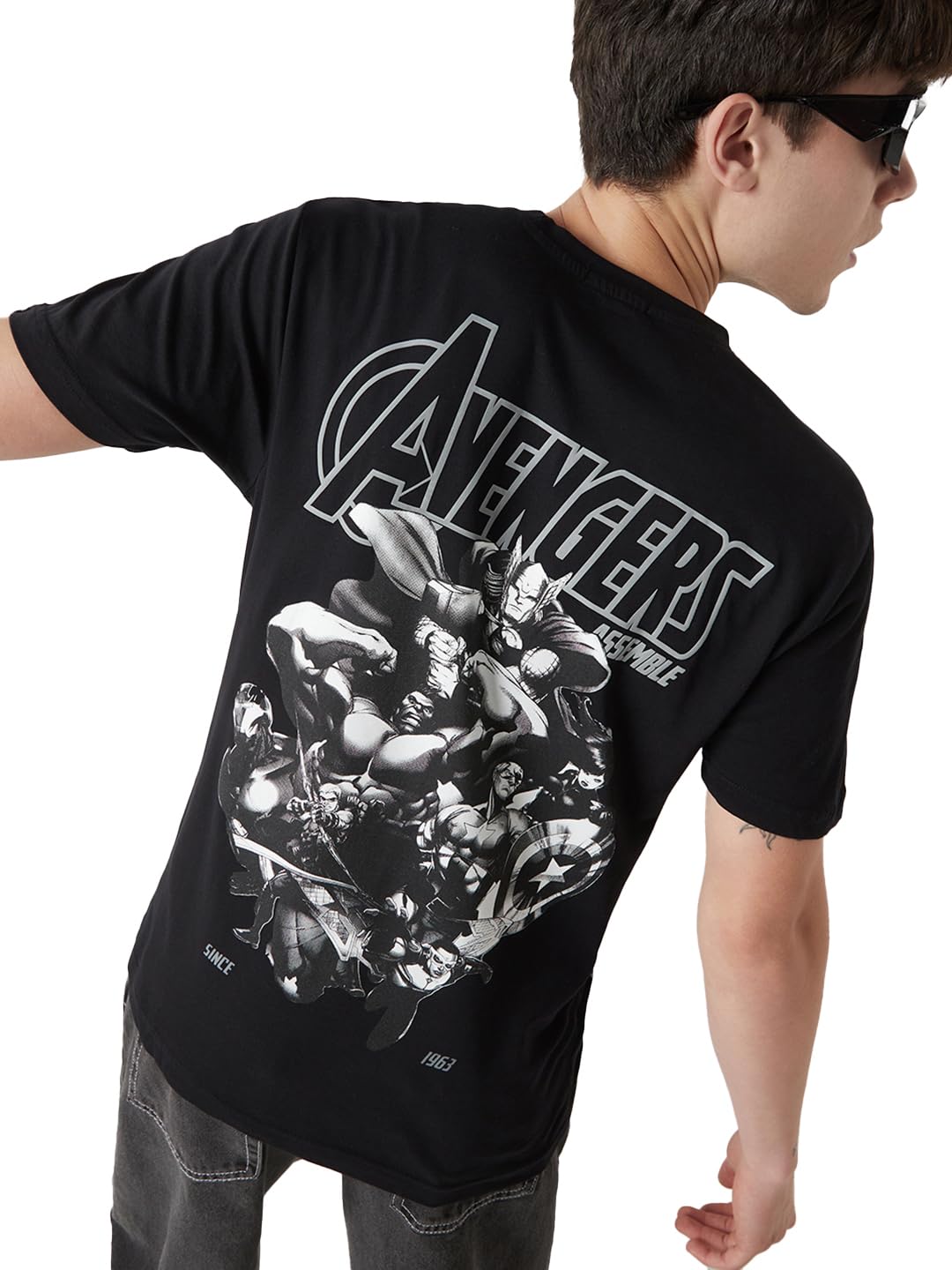 Bewakoof Official Marvel Merchandise Avengers Mens Graphic Print Regular Fit Half Sleeve Round Neck Cotton Jersey T-Shirt_64870