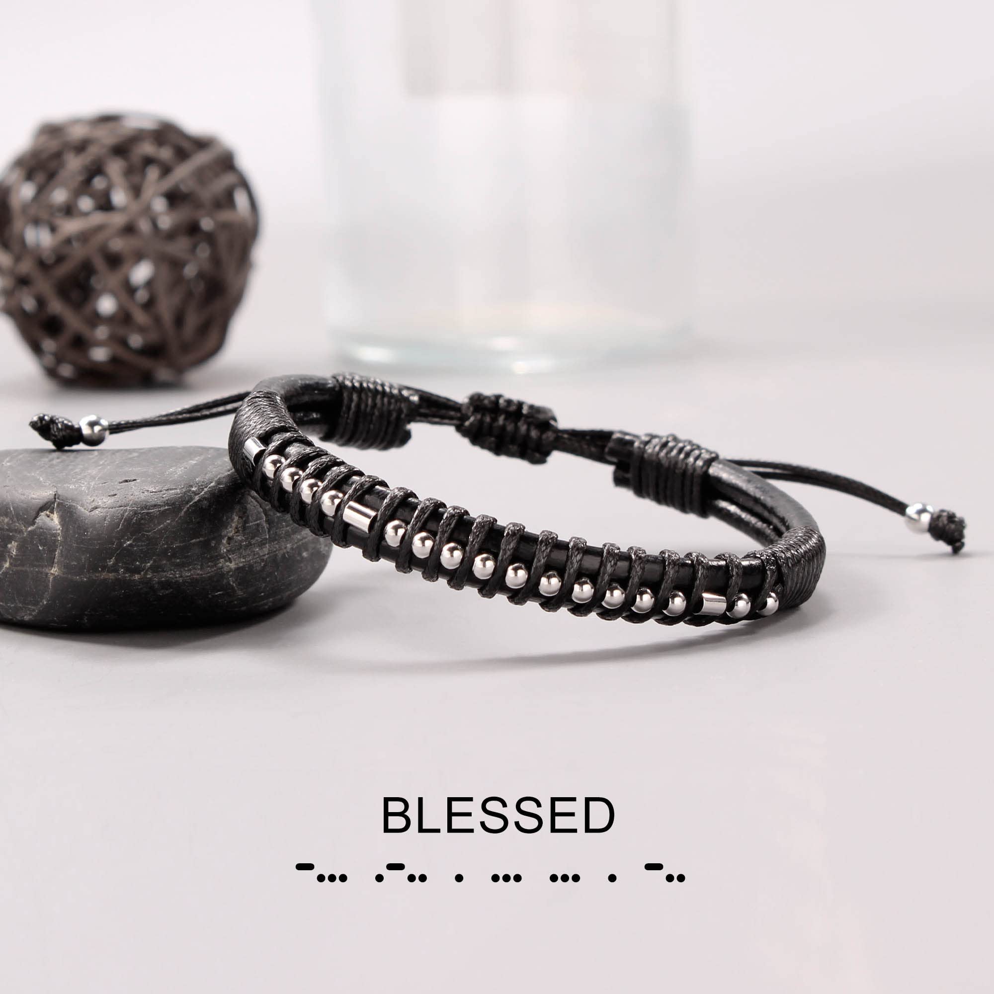 Religious Gifts for Men Easter Gifts for Teens Blessed Morse Code Bracelets for Men Christian Baptism Confirmation Leather Braid